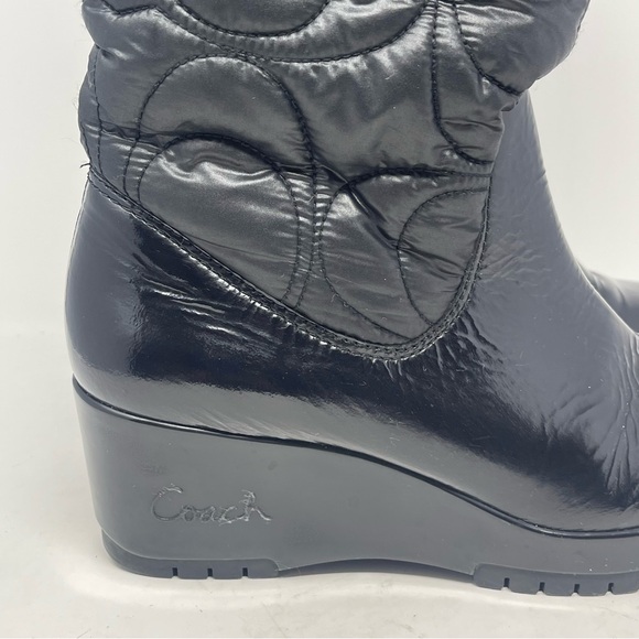Coach Cantina Quilted Puffer Wedge Boots Womens 9 B Black Patent Signature C - Picture 9 of 13